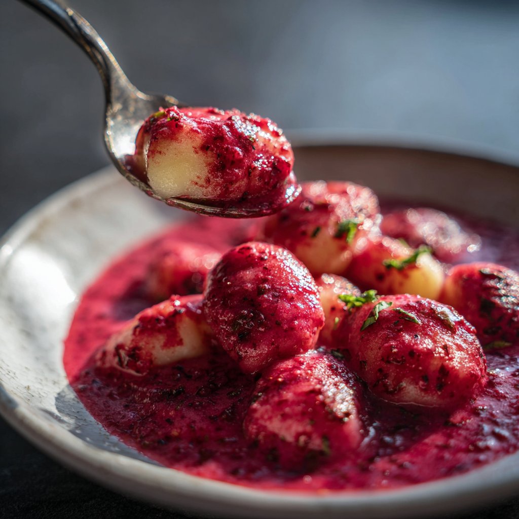 Gnocchi mit rosa Rote-Bete-Sauce
