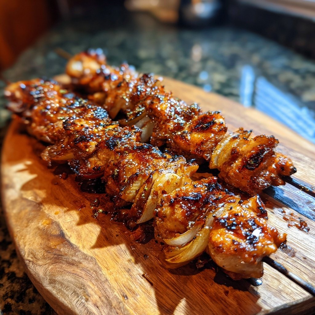 Gegrillte Hähnchenspieße Mit Zwiebeln