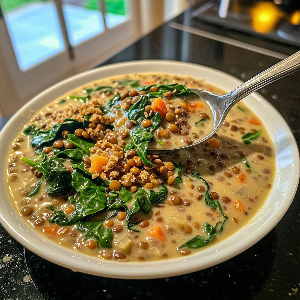 Linsensuppe mit Spinat