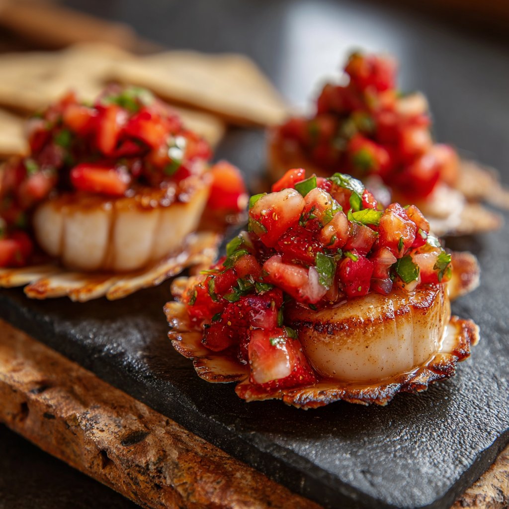 Jakobsmuscheln mit Erdbeersalsa