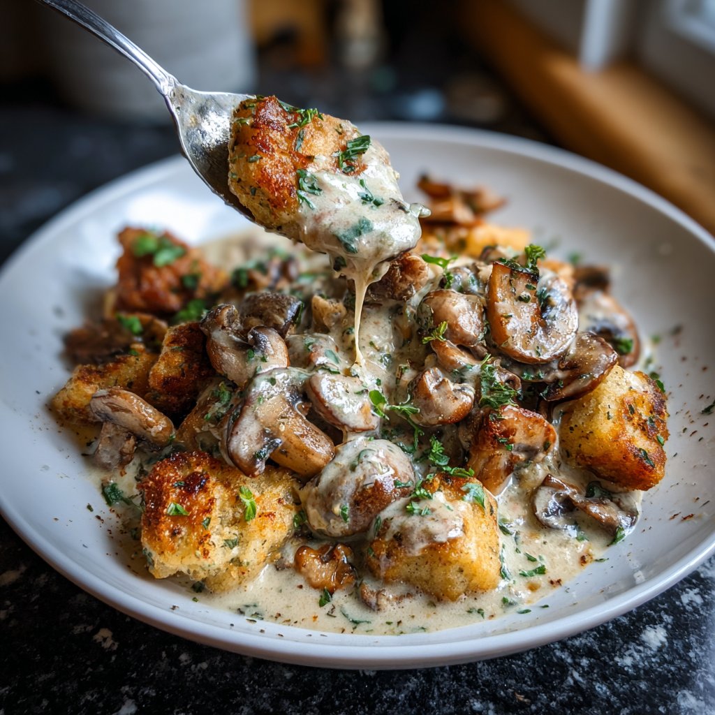 Abendessen mit cremiger Pilzpfanne
