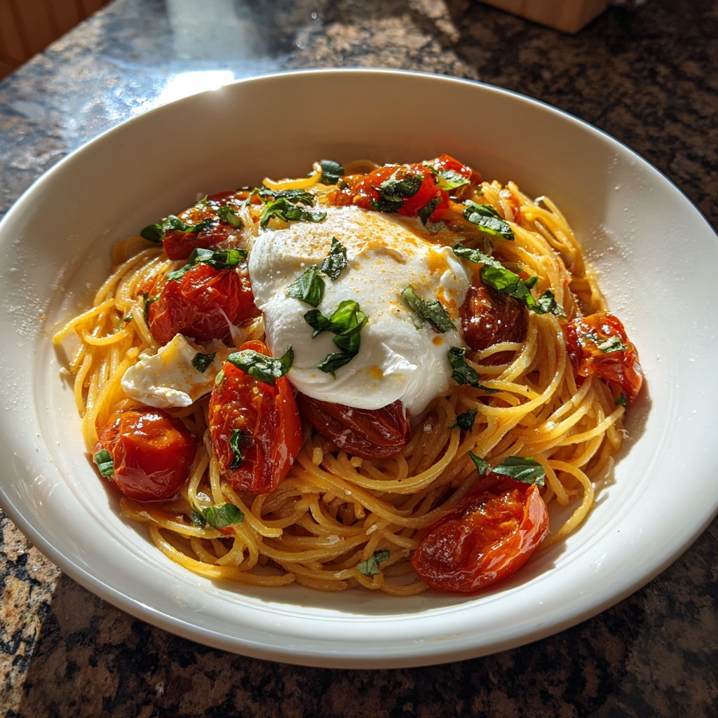 Spaghetti mit Kirschtomaten und Burrata