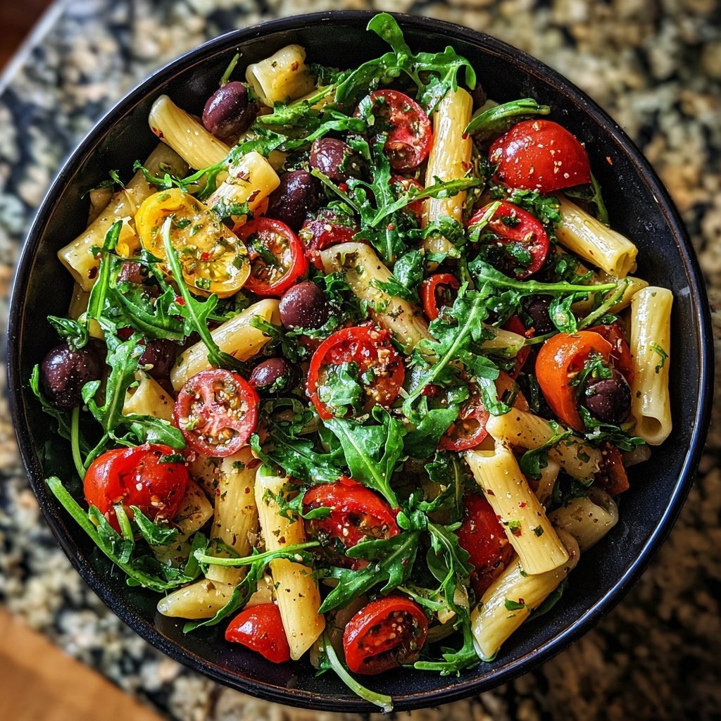 Mediterraner Nudelsalat Mit Rucola